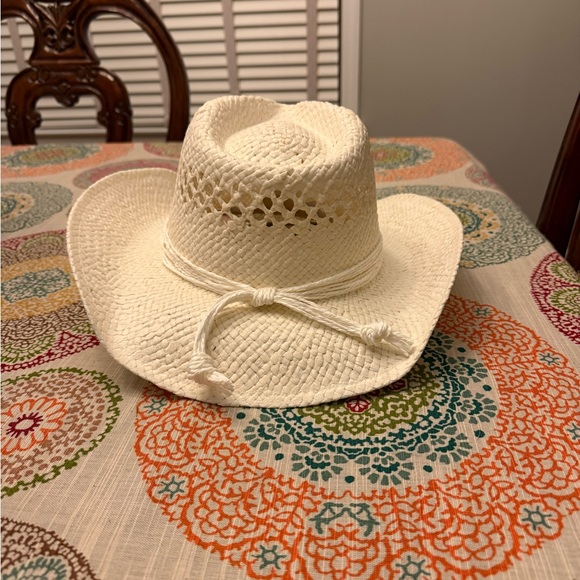 CUTE Boho White Cowboy Hat with Brown Heart Accent - Picture 2 of 2